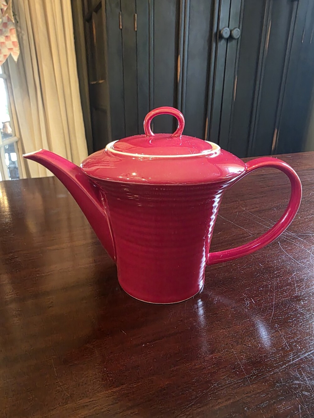 Bright Red Ceramic Teapot with Lid By Solids